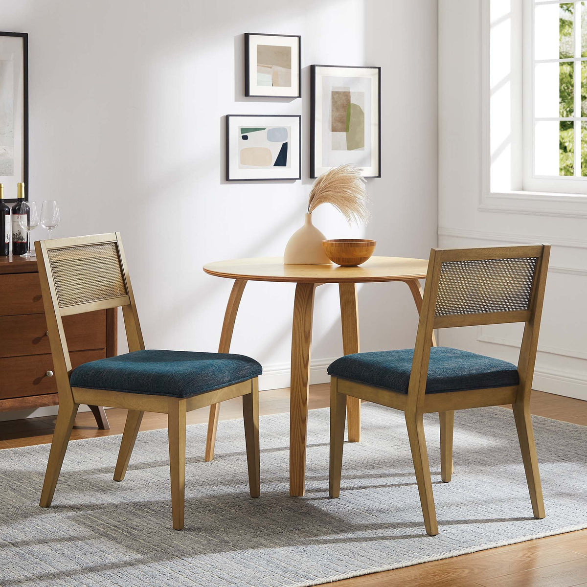 Nimba  Rattan Fabric Dining Chairs Set of 2