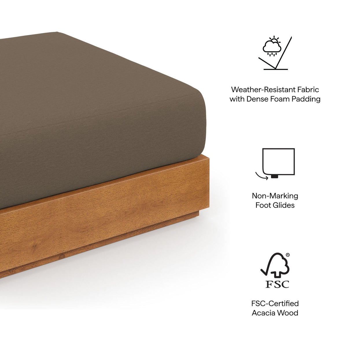 Tahoe Outdoor Patio Acacia Wood Ottoman