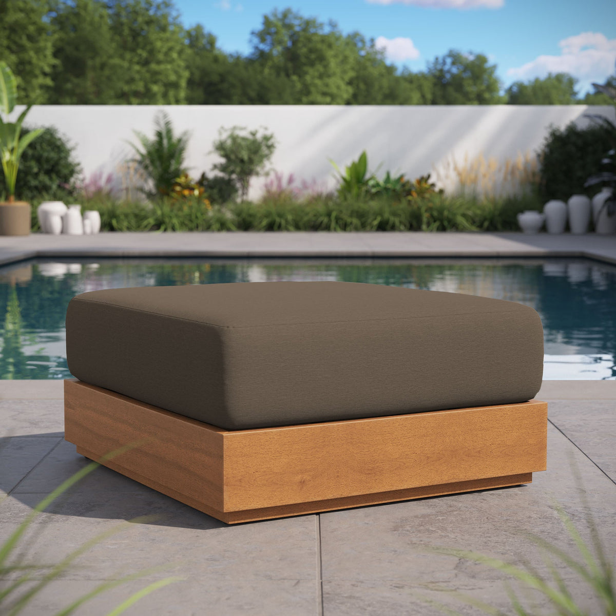 Tahoe Outdoor Patio Acacia Wood Ottoman