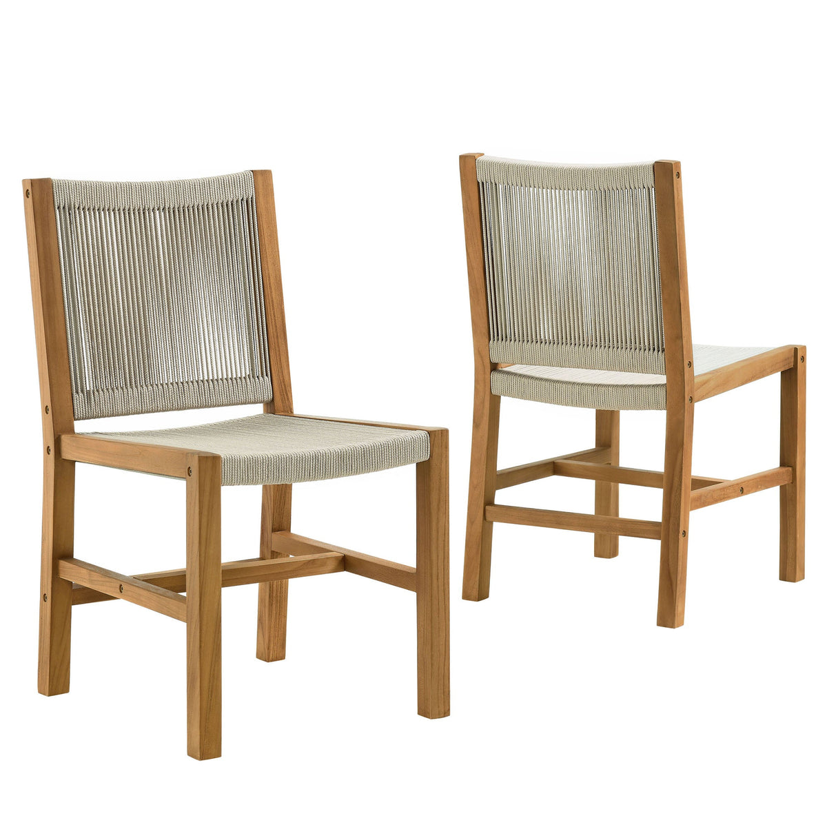 Vienna Outdoor Patio Teak and Rope Armless Dining Chairs Set of 2