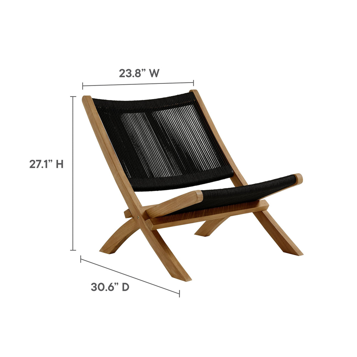 Vienna Outdoor Patio Teak and Rope Folding Accent Lounge Chair - view 20