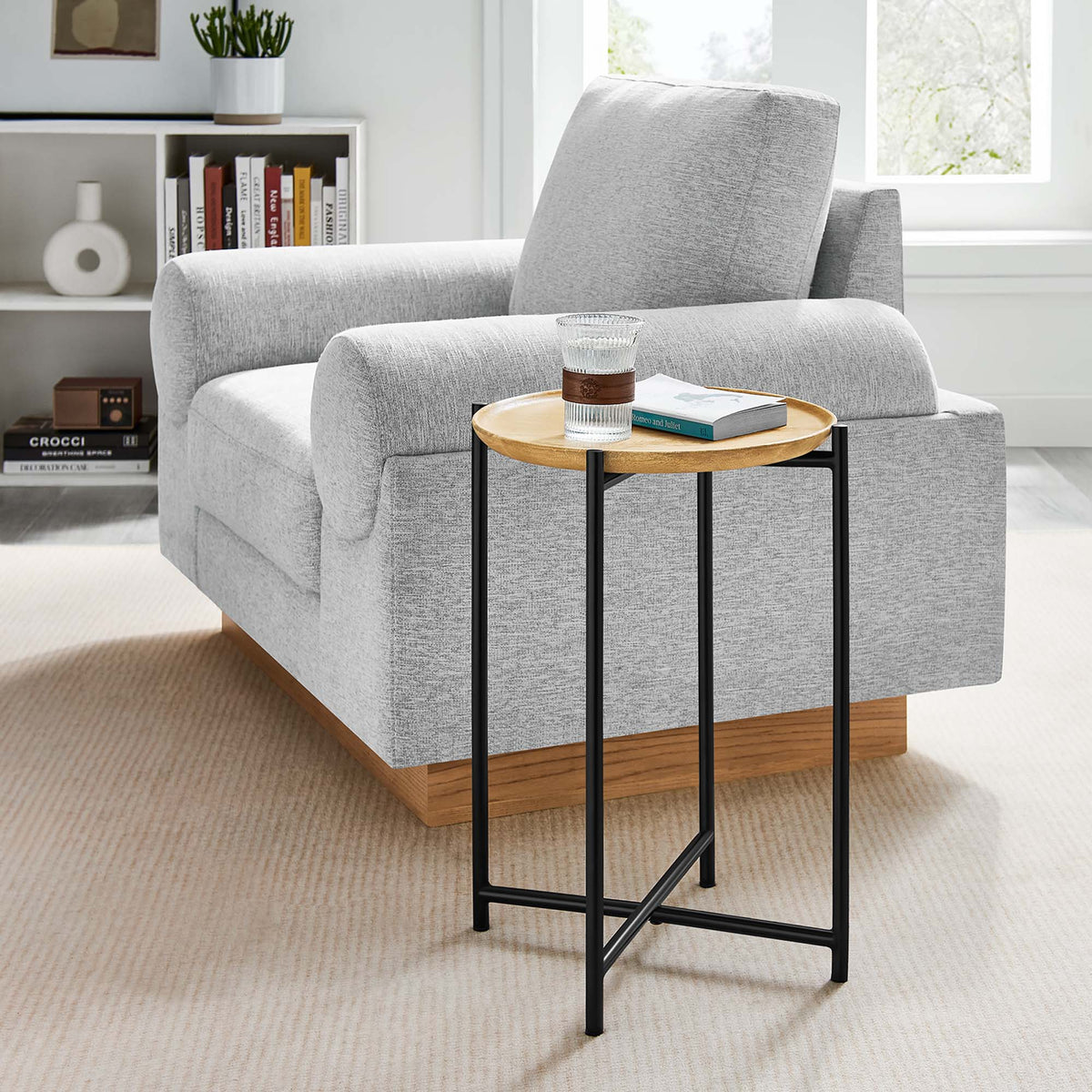 Xilo Round Wood and Metal Side Table