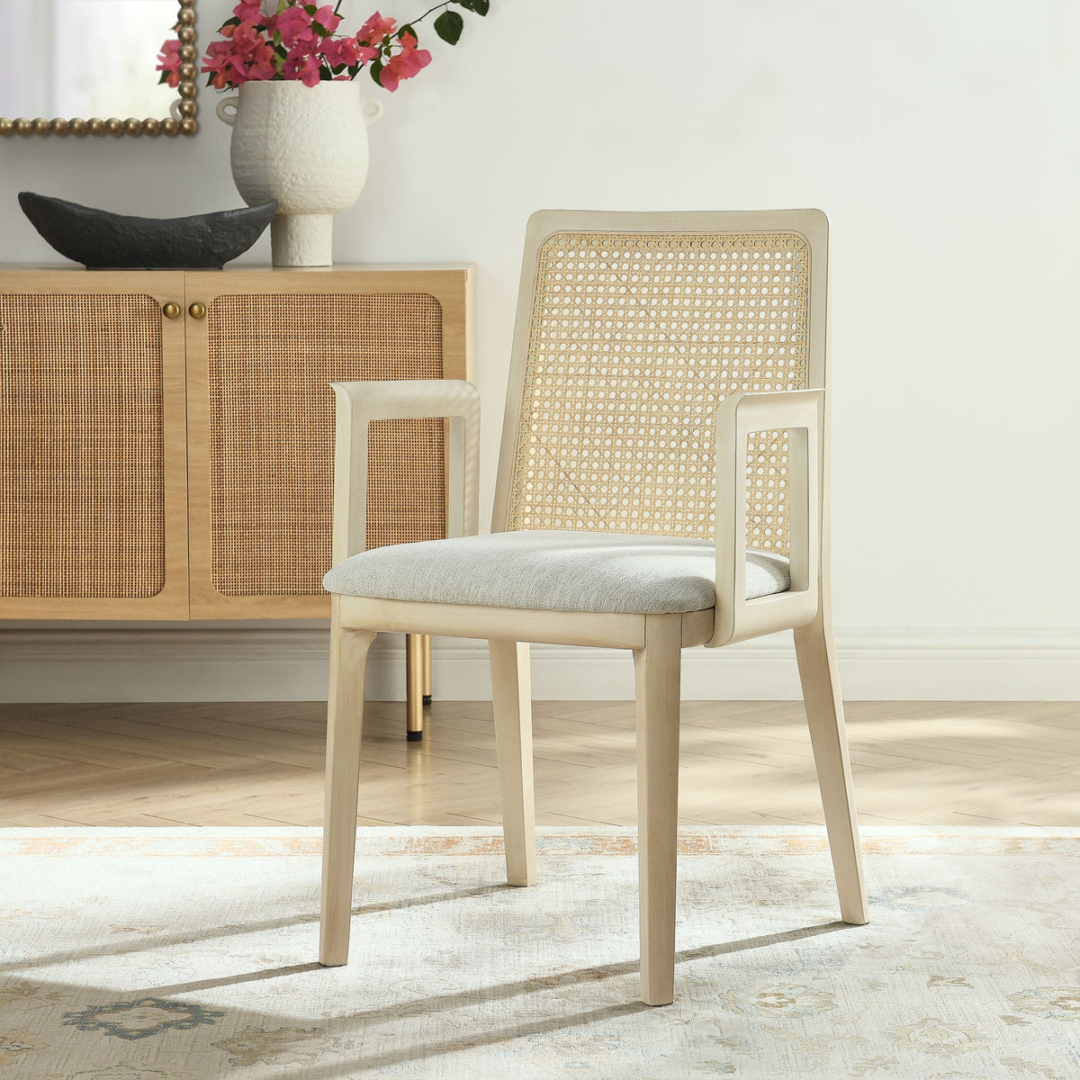 Monarch Beech Wood and Rattan Dining Armchair