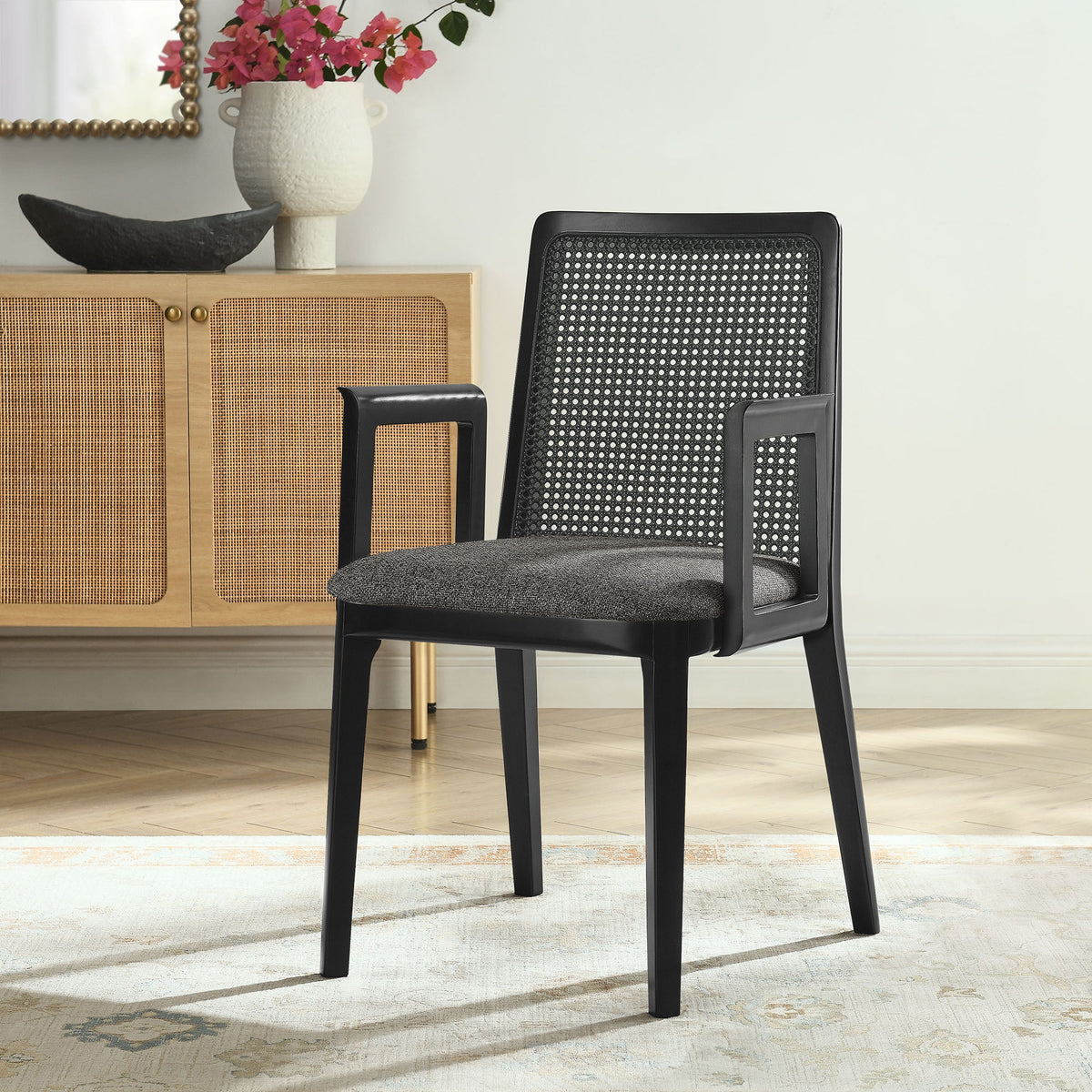 Monarch Beech Wood and Rattan Dining Armchair