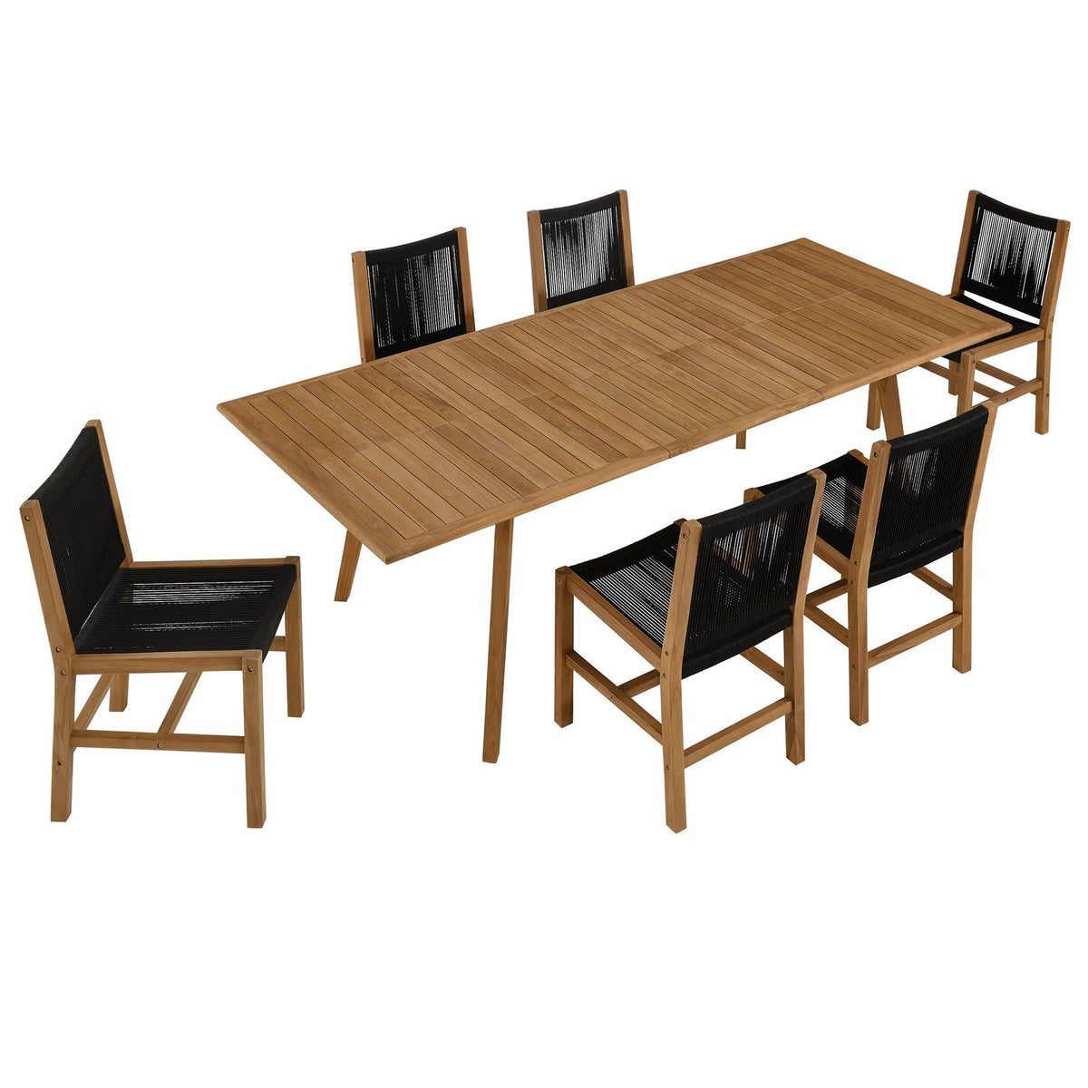 Vienna 7-Piece Outdoor Patio Teak and Rope Dining Set with Armless Chairs - view 2