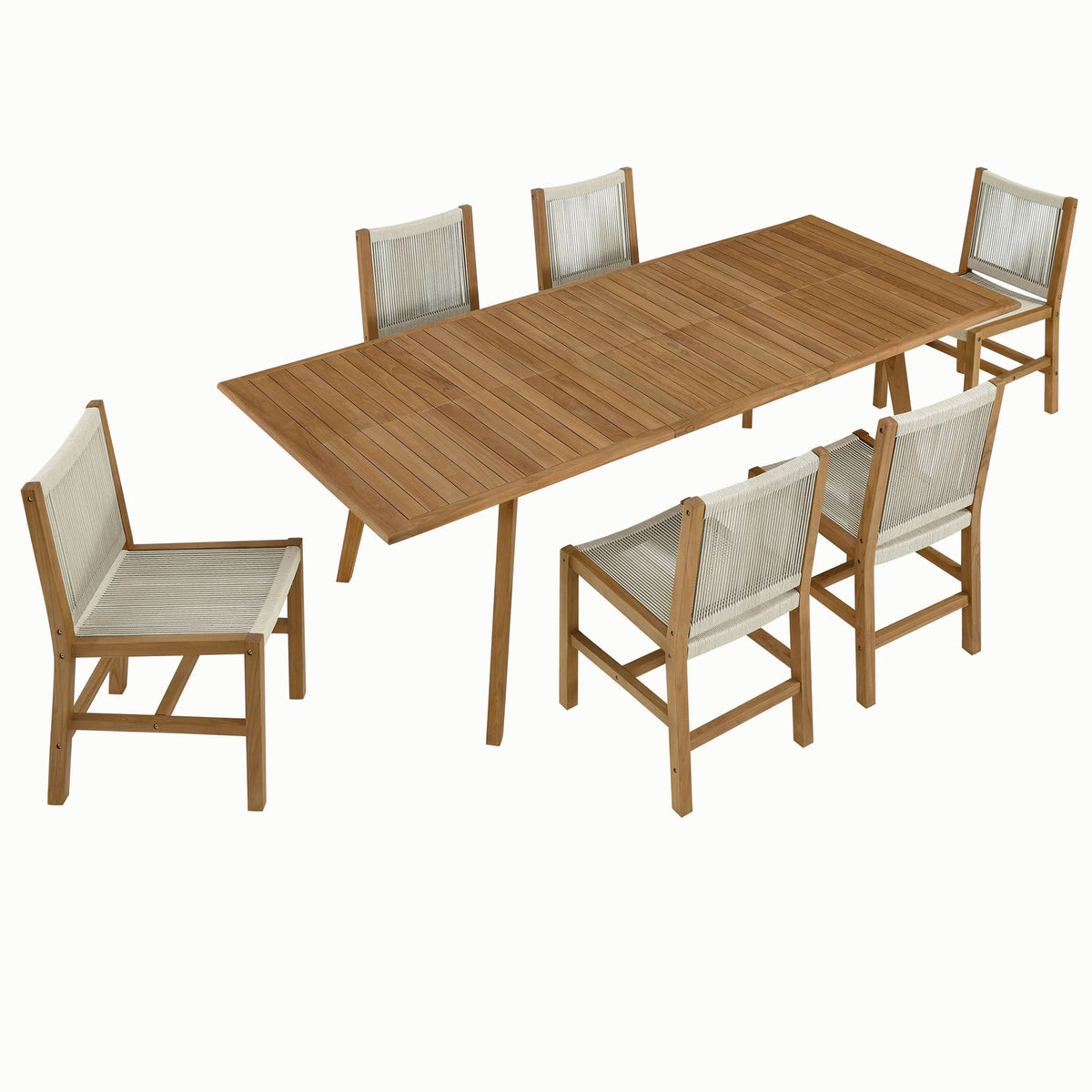 Vienna 7-Piece Outdoor Patio Teak and Rope Dining Set with Armless Chairs - view 1