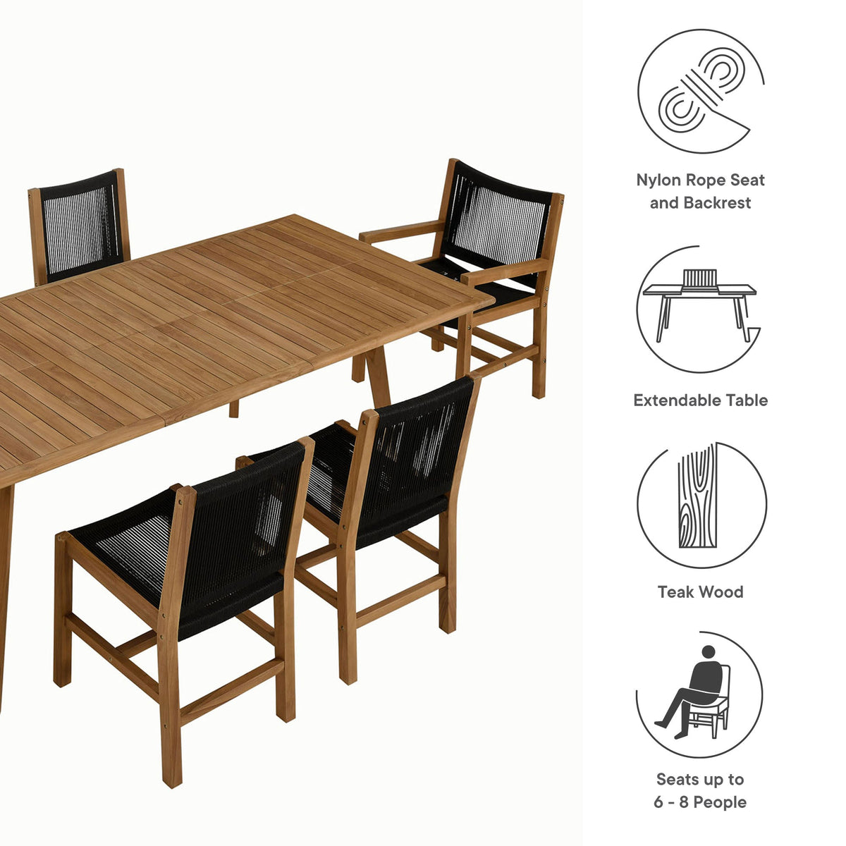 Vienna 7-Piece Outdoor Patio Teak and Rope Dining Set