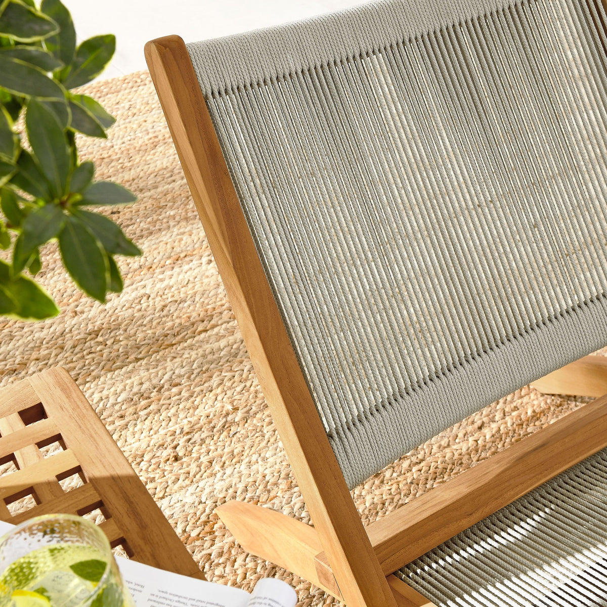 Vienna 3-Piece Outdoor Patio Teak and Rope Folding Lounge Chairs and Side Table - view 3