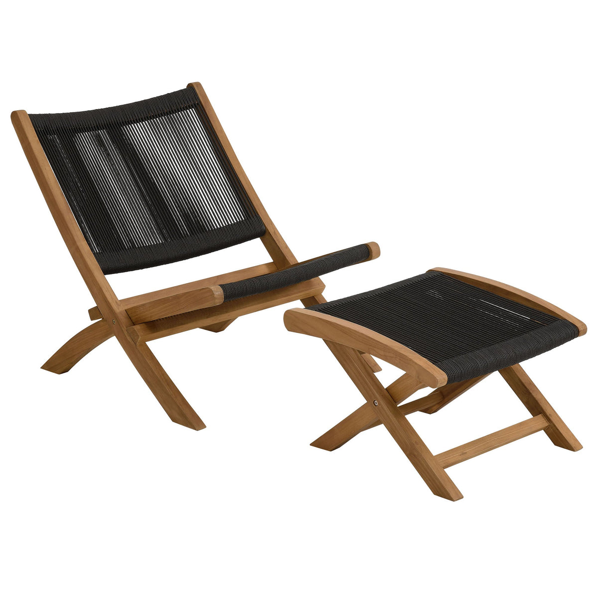 Vienna 2-Piece Outdoor Patio Teak and Rope Folding Accent Lounge Chair and Ottoman Set
