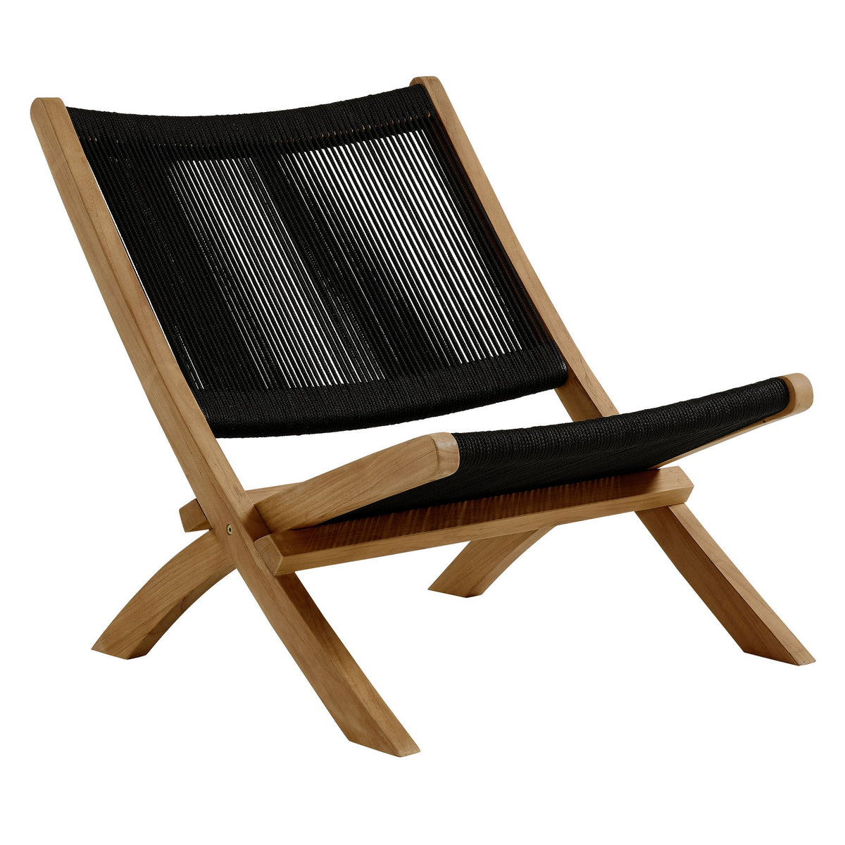 Vienna 2-Piece Outdoor Patio Teak and Rope Folding Accent Lounge Chair and Ottoman Set
