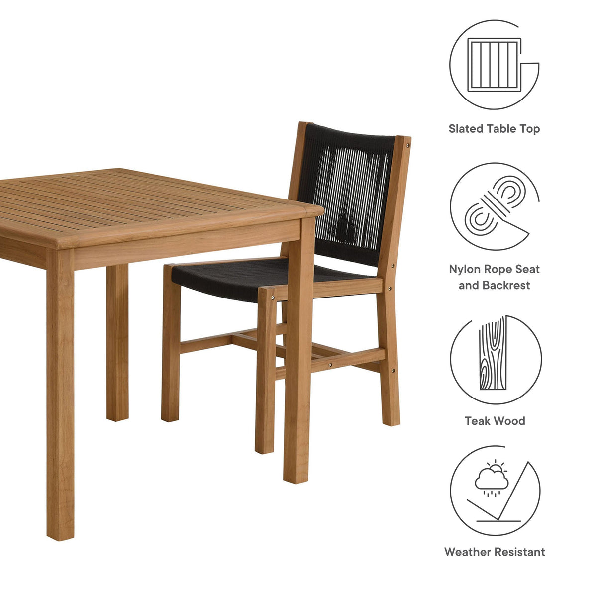 Vienna 3-Piece Outdoor Patio Teak and Rope Dining Set with Armless Chiars - view 8