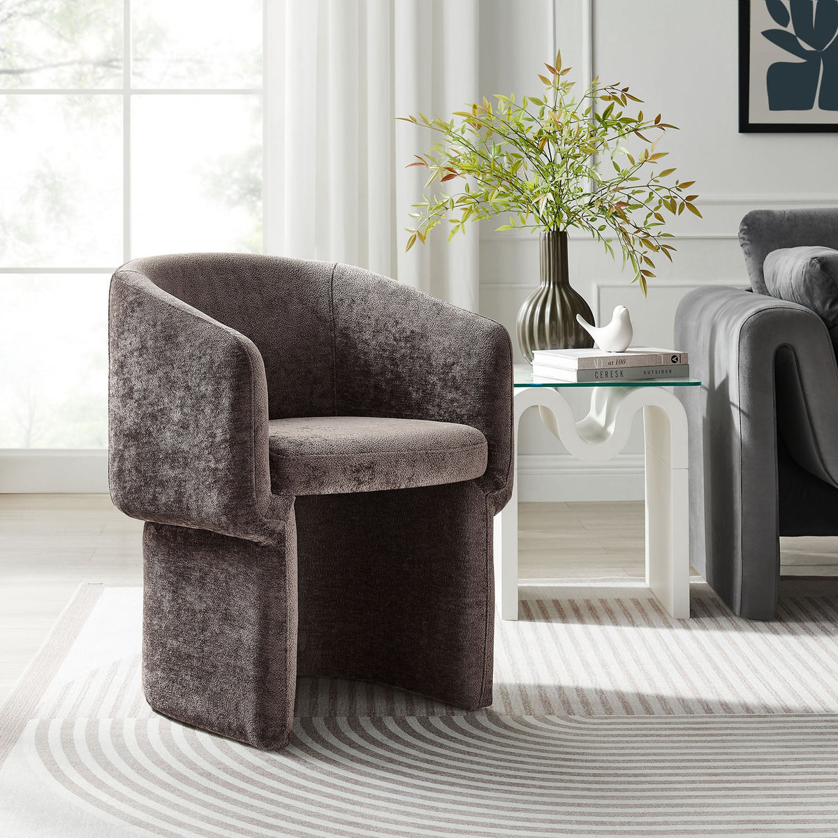 Verity Barrel Back Chenille Dining Armchair