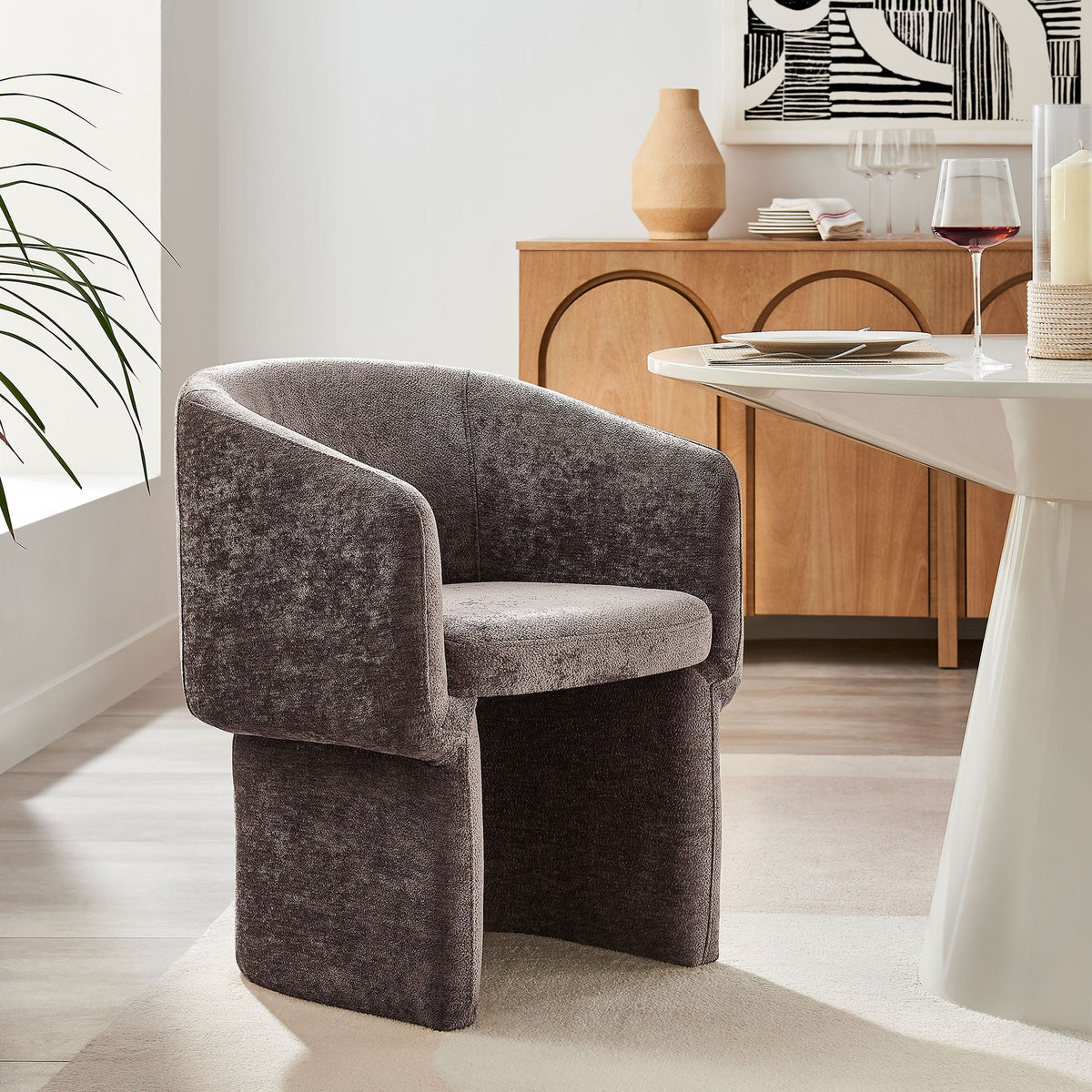 Verity Barrel Back Chenille Dining Armchair
