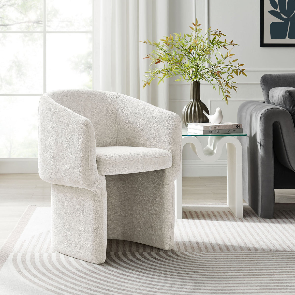 Verity Barrel Back Chenille Dining Armchair