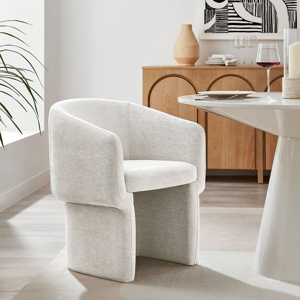Verity Barrel Back Chenille Dining Armchair