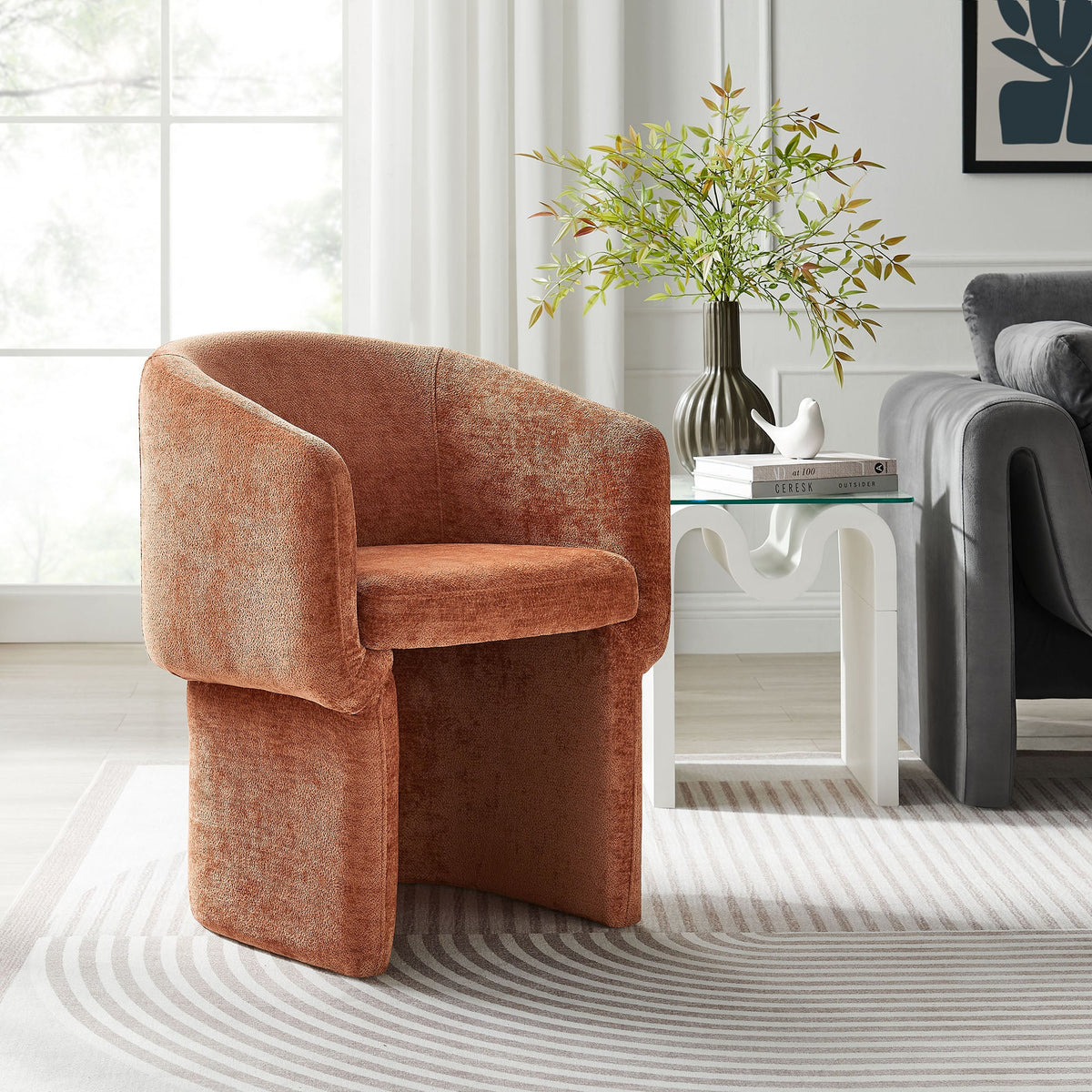Verity Barrel Back Chenille Dining Armchair