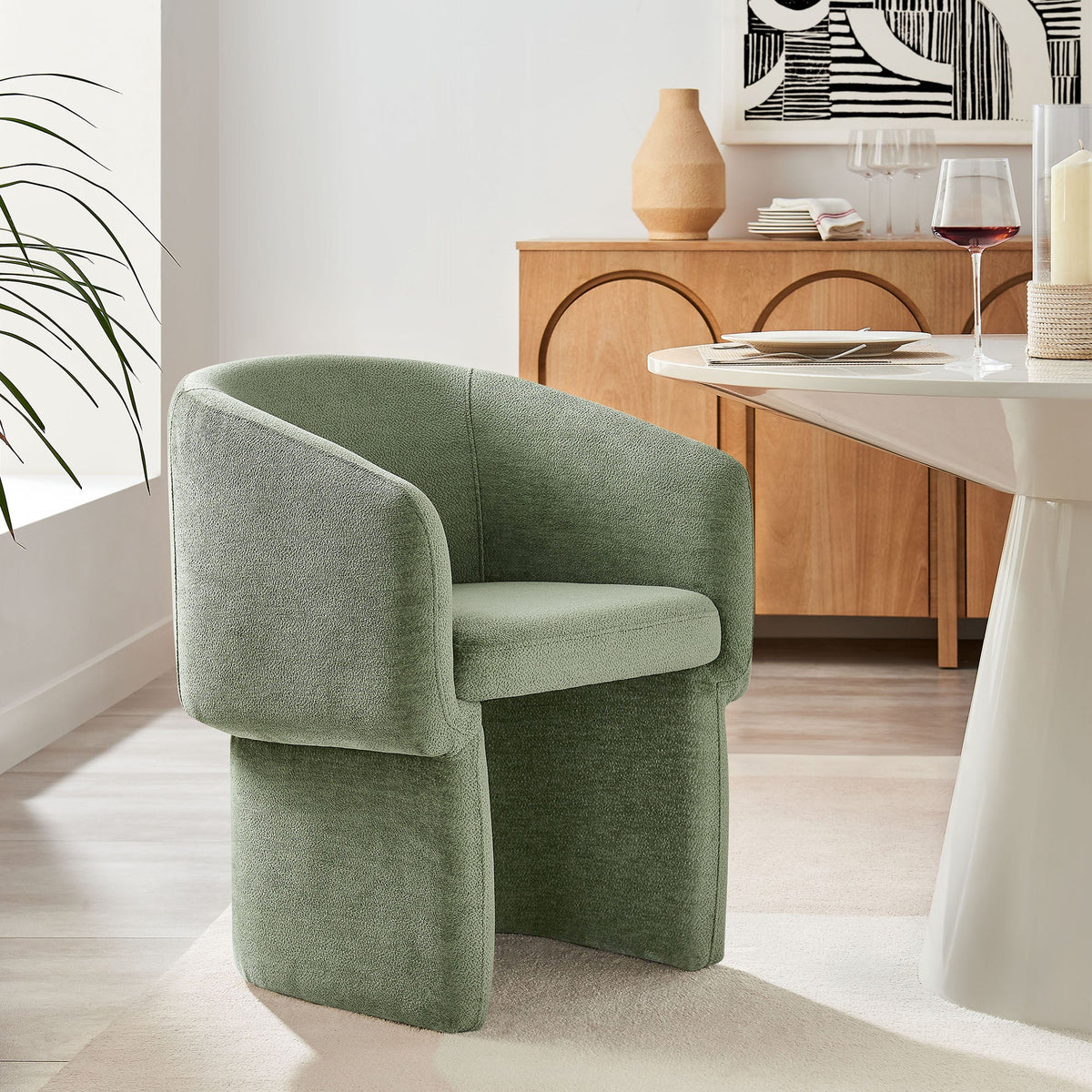 Verity Barrel Back Chenille Dining Armchair