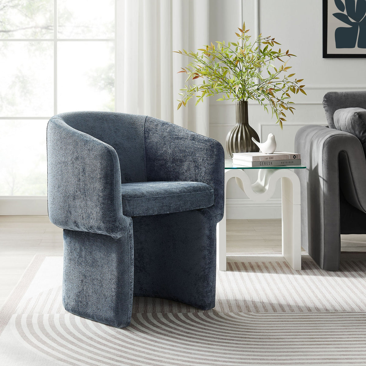 Verity Barrel Back Chenille Dining Armchair