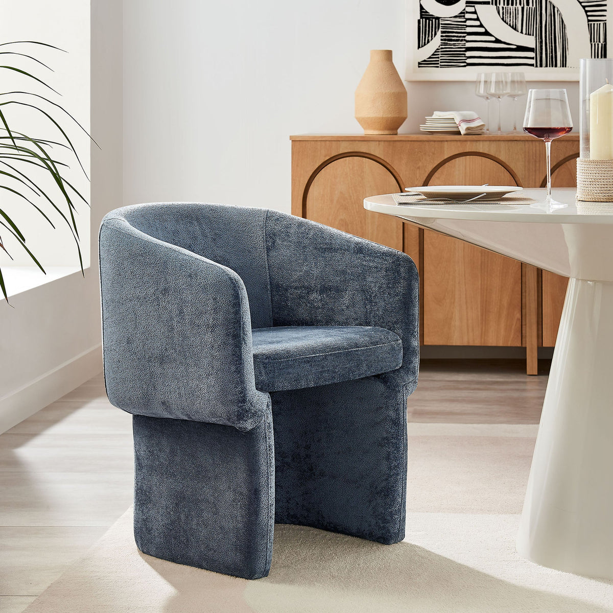 Verity Barrel Back Chenille Dining Armchair