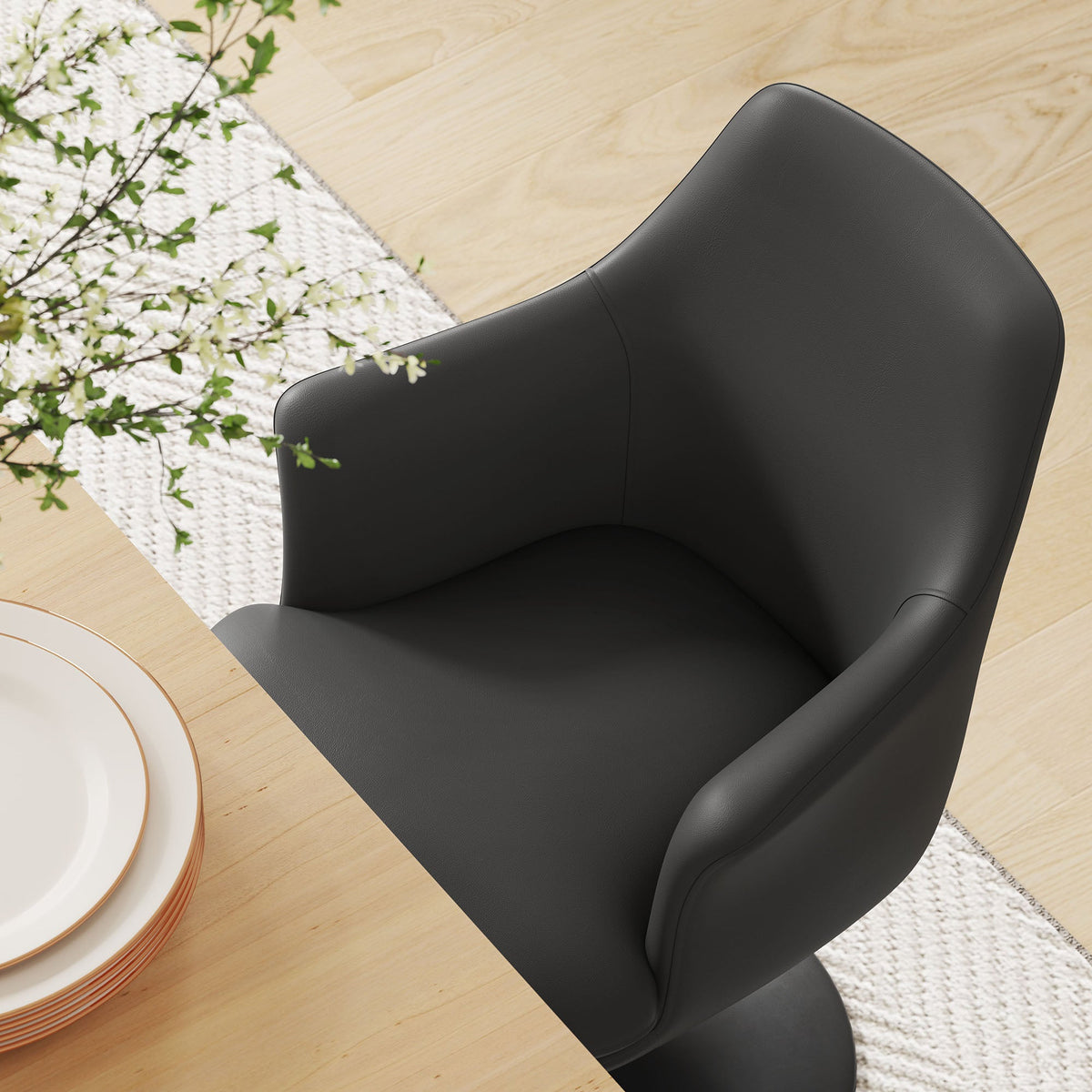 Lippa Swivel Dining Vegan Leather Armchair
