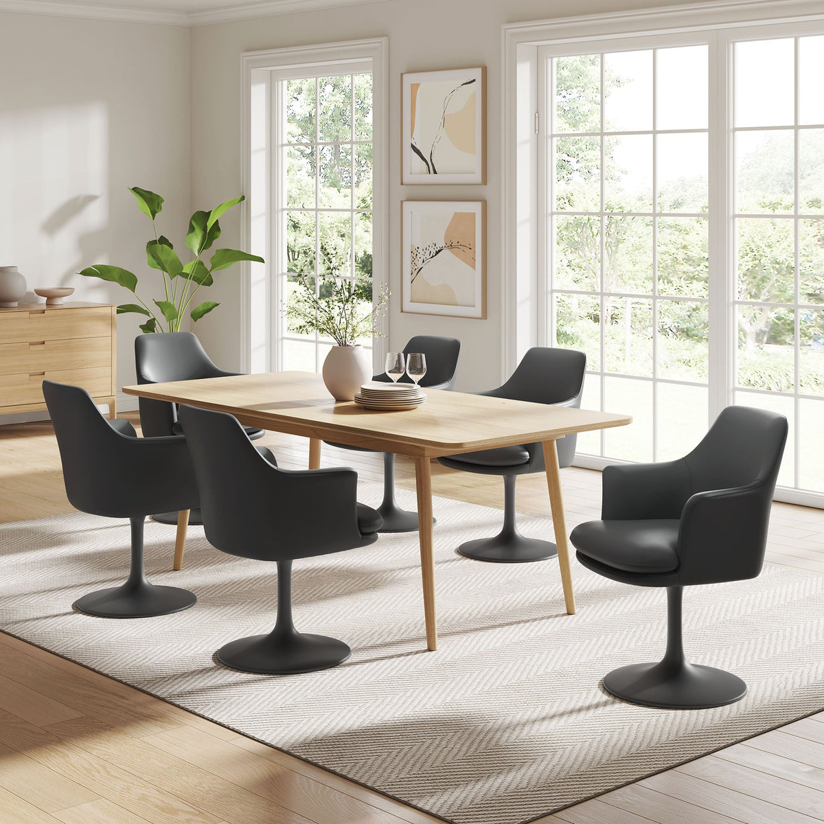 Lippa Swivel Dining Vegan Leather Armchair
