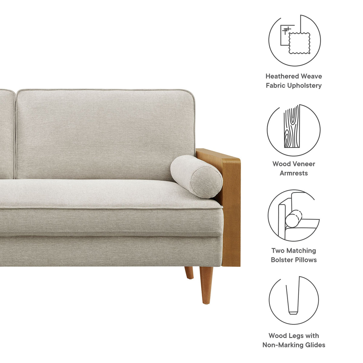 Kellan Heathered Fabric Upholstered Sofa - view 15