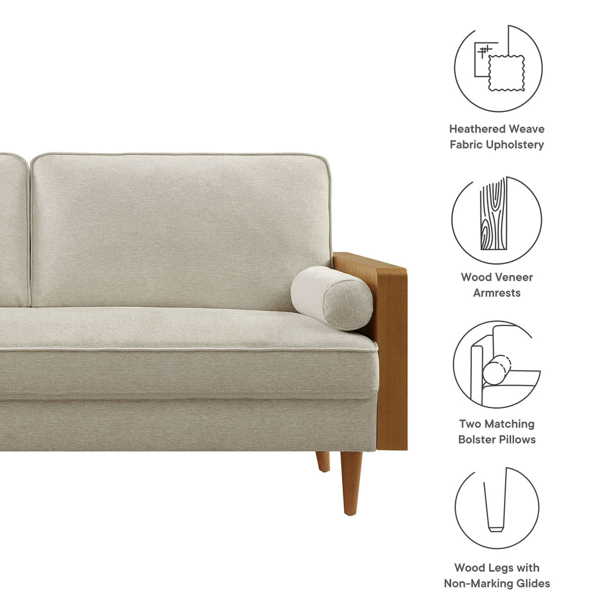 Kellan Heathered Fabric Upholstered Sofa - view 16