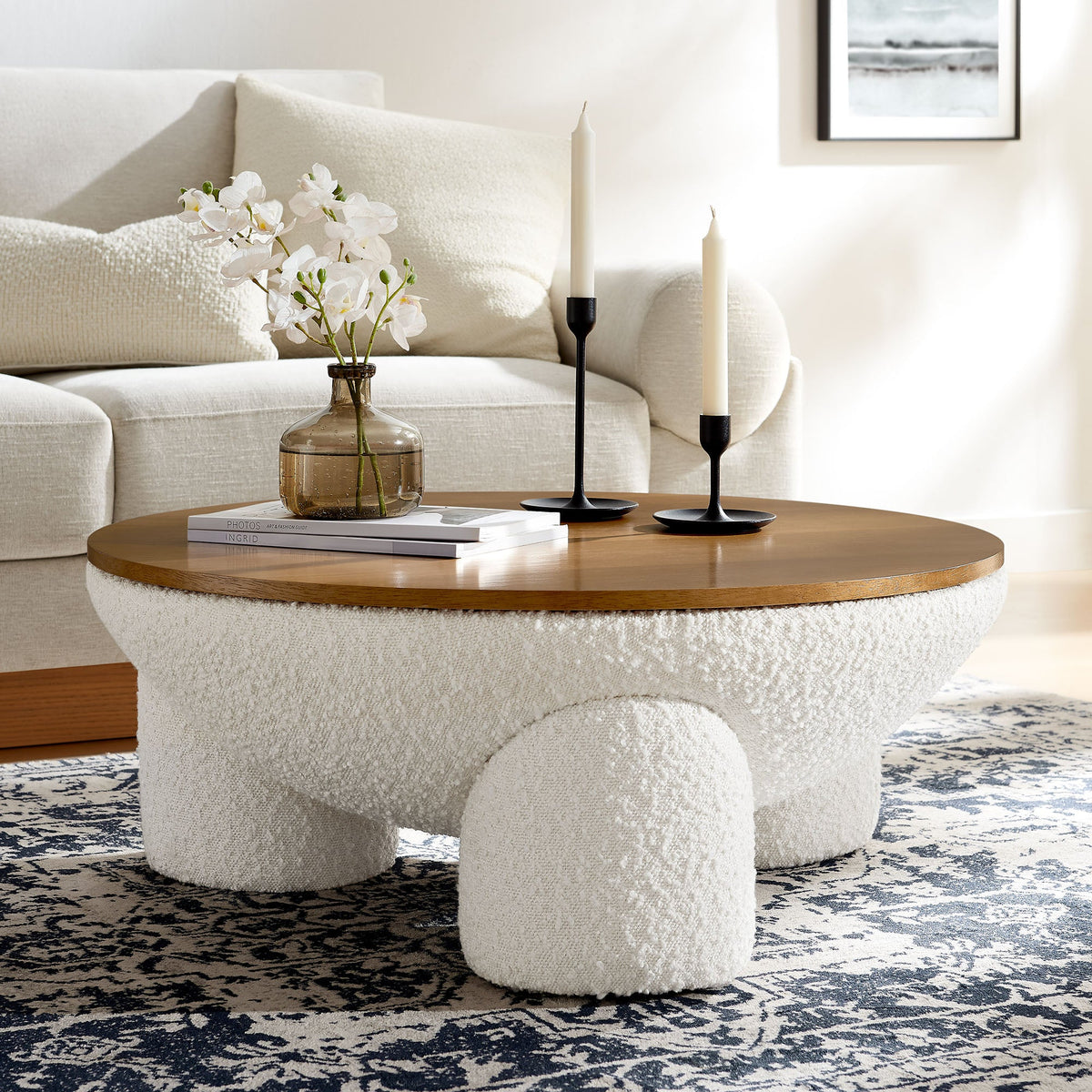 Tridome Round Boucle Upholstered Storage Coffee Table - view 8