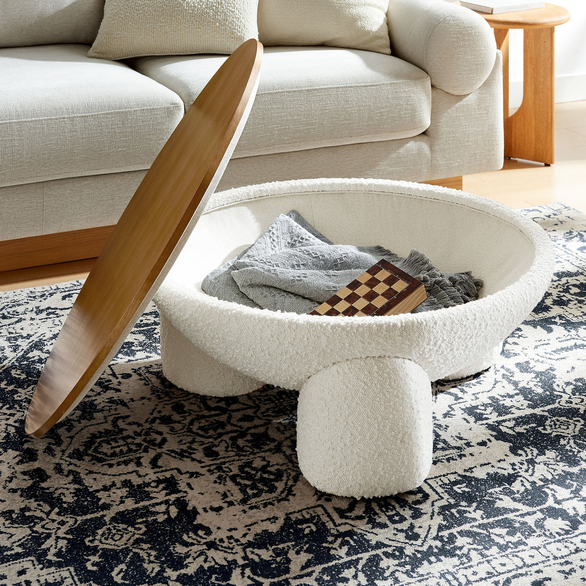 Tridome Round Boucle Upholstered Storage Coffee Table - view 9