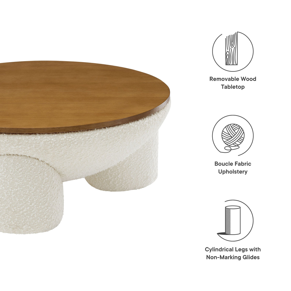 Tridome Round Boucle Upholstered Storage Coffee Table - view 10