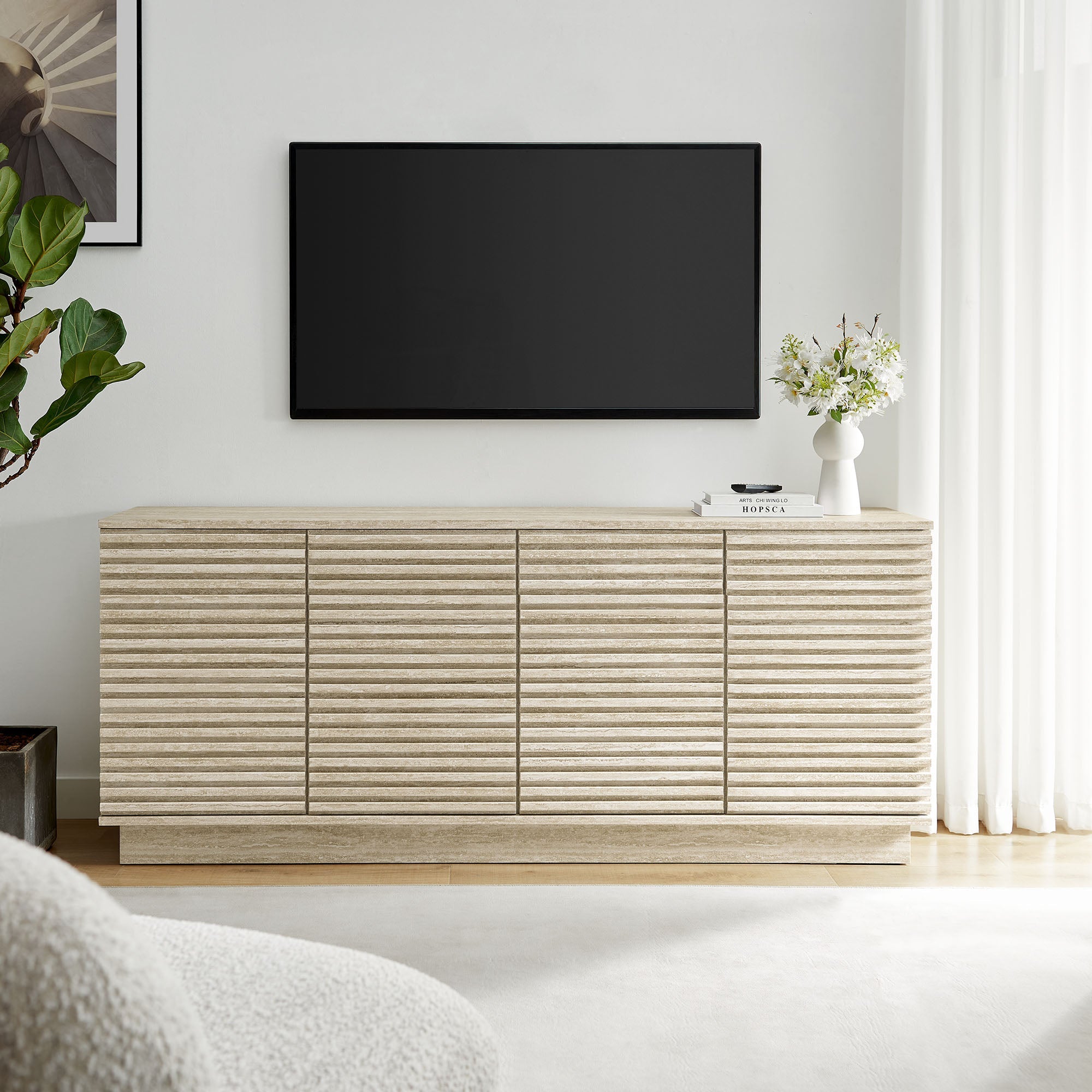 Render 70" Faux Travertine Sideboard Cabinet TV Stand by Modway