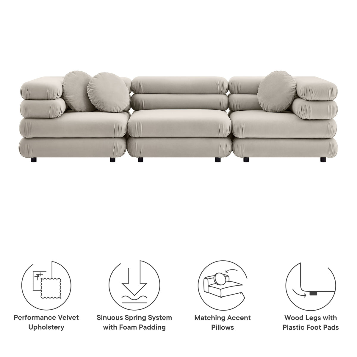 Jubilee 3-Piece Modular Performance Velvet Sectional Sofa