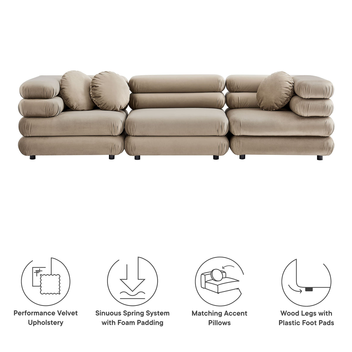 Jubilee 3-Piece Modular Performance Velvet Sectional Sofa
