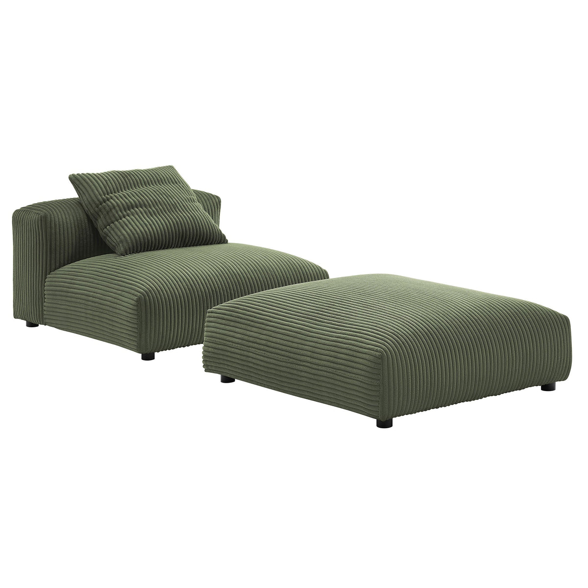 Solace  Modular Corduroy Upholstered Armless Chair and Ottoman Set