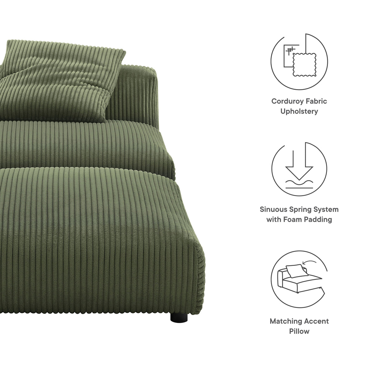 Solace  Modular Corduroy Upholstered Armless Chair and Ottoman Set