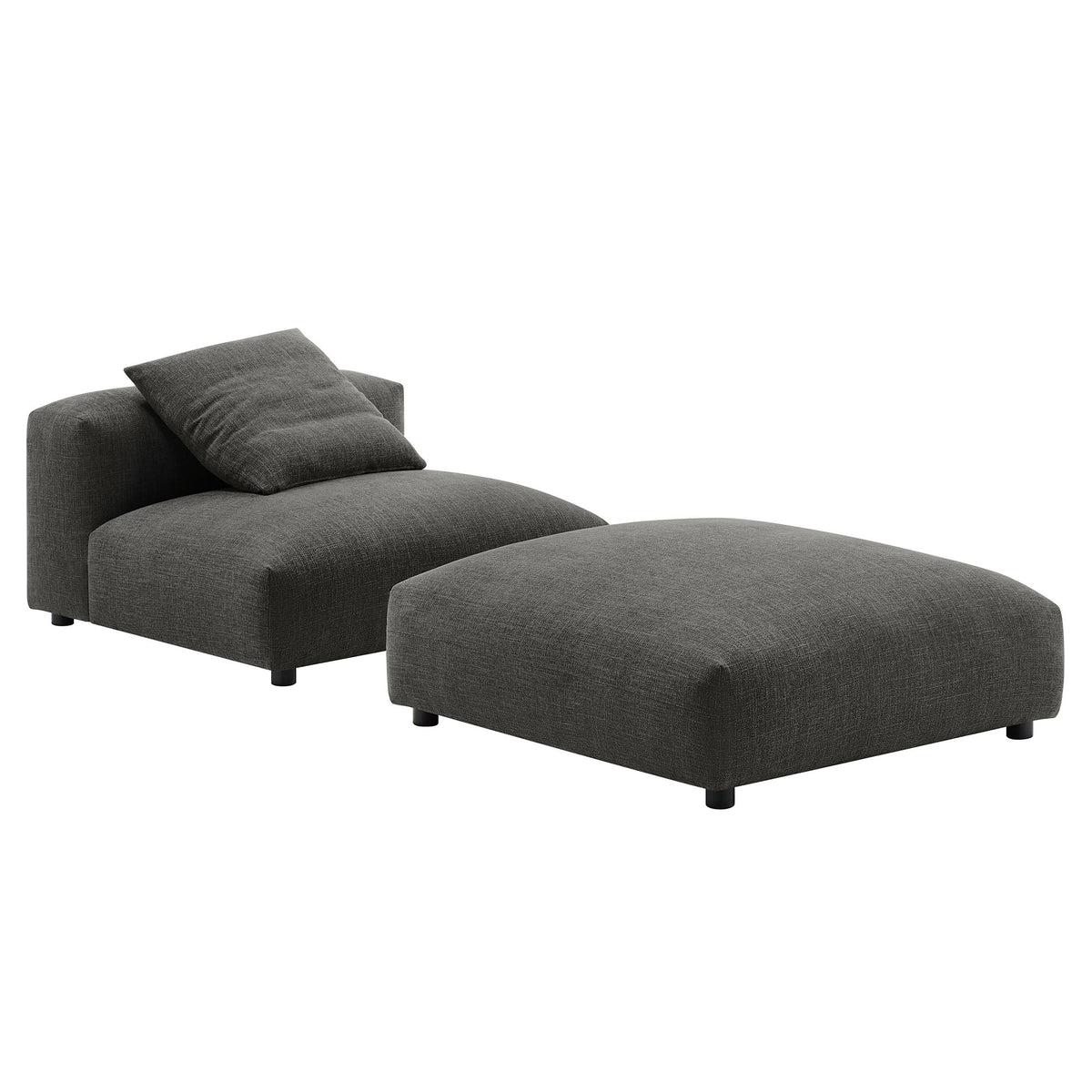 Solace  Modular Upholstered Fabric Armless Chair and Ottoman Set