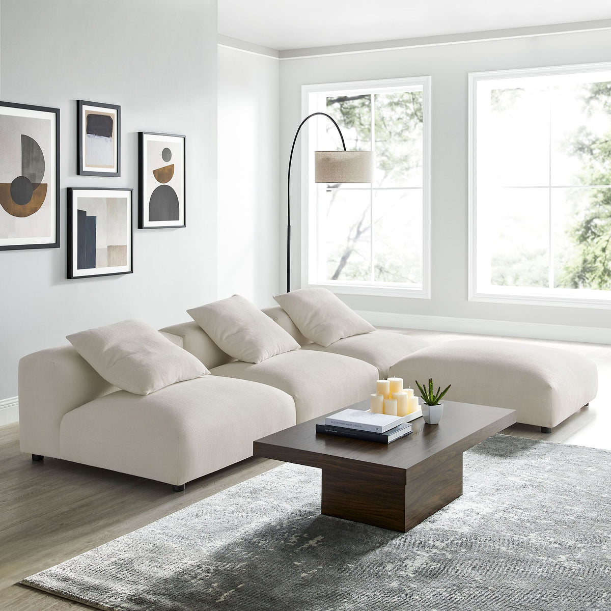 Solace 4-Piece Modular Upholstered Fabric Sectional Sofa