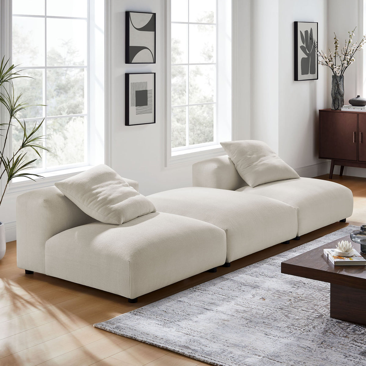 Solace 3-Piece Modular Upholstered Fabric Sectional Sofa