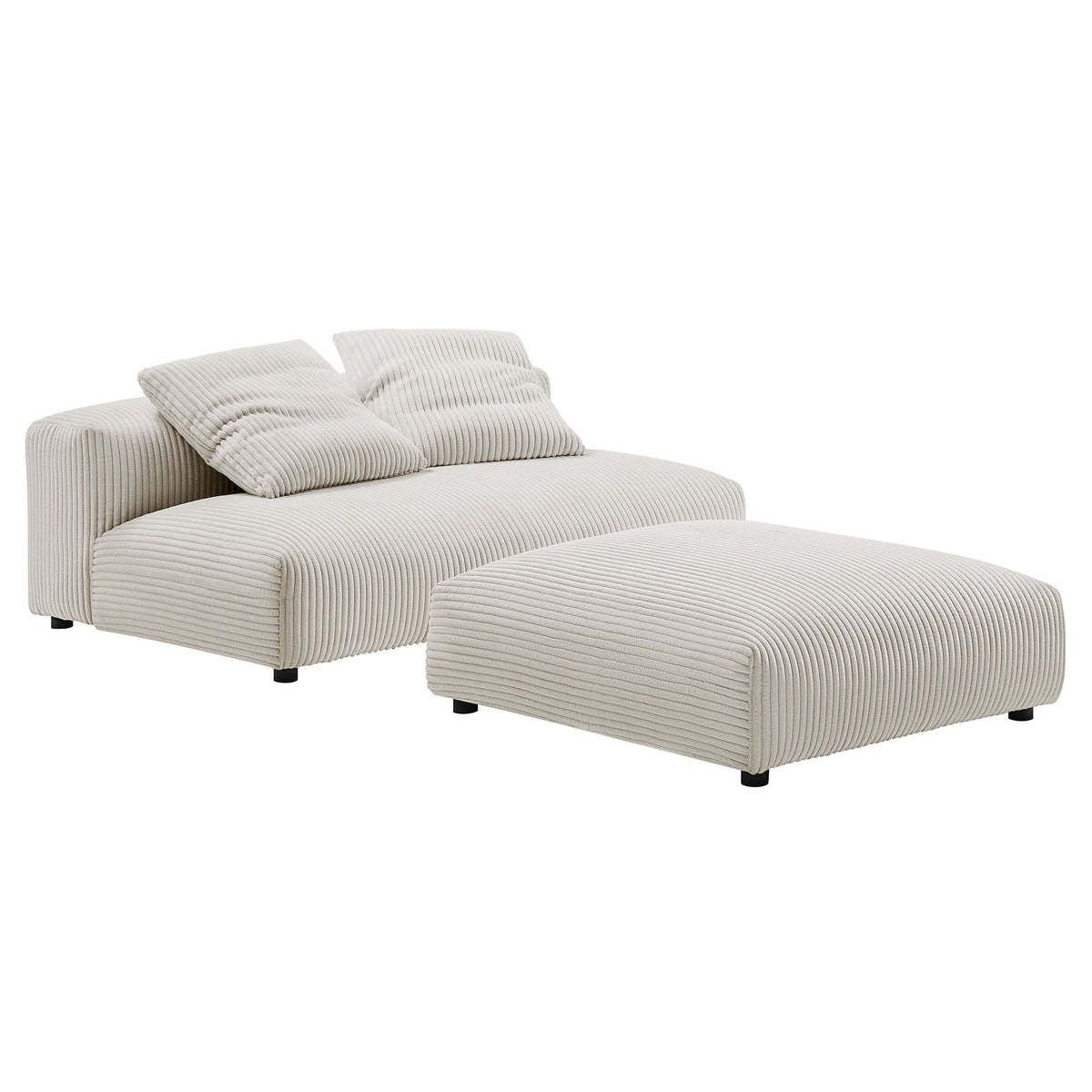 Solace  Modular Corduroy Upholstered Armless Loveseat and Ottoman Set