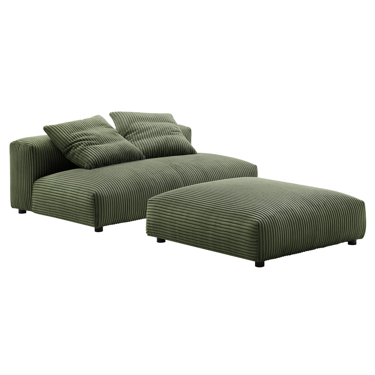 Solace  Modular Corduroy Upholstered Armless Loveseat and Ottoman Set