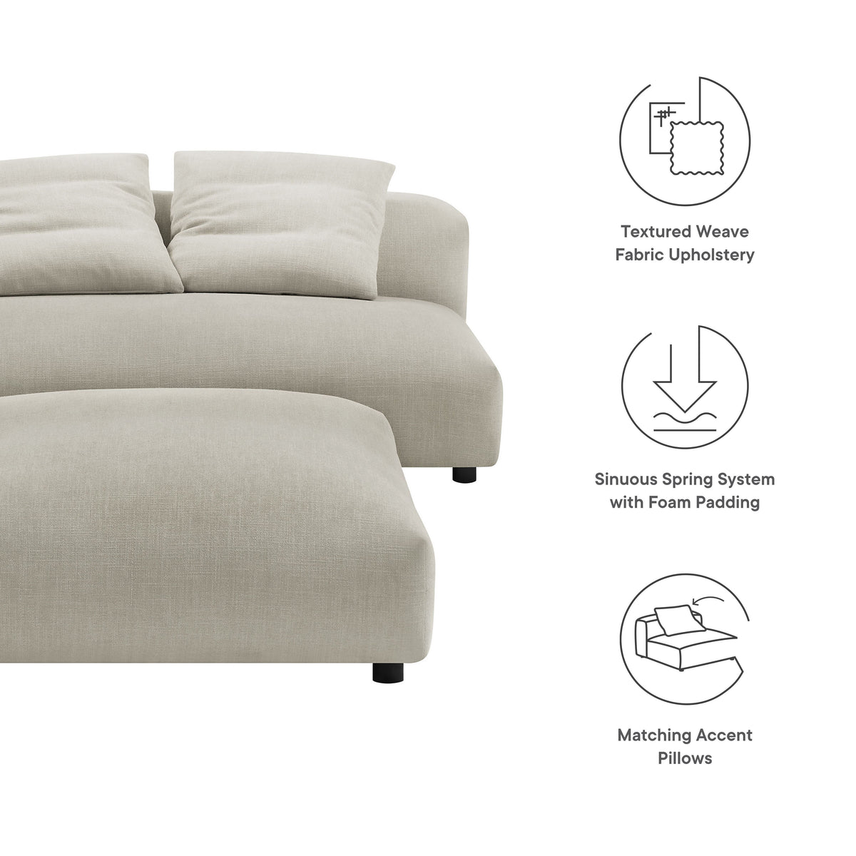Solace Modular Upholstered Fabric Armless Loveseat and Ottoman Set