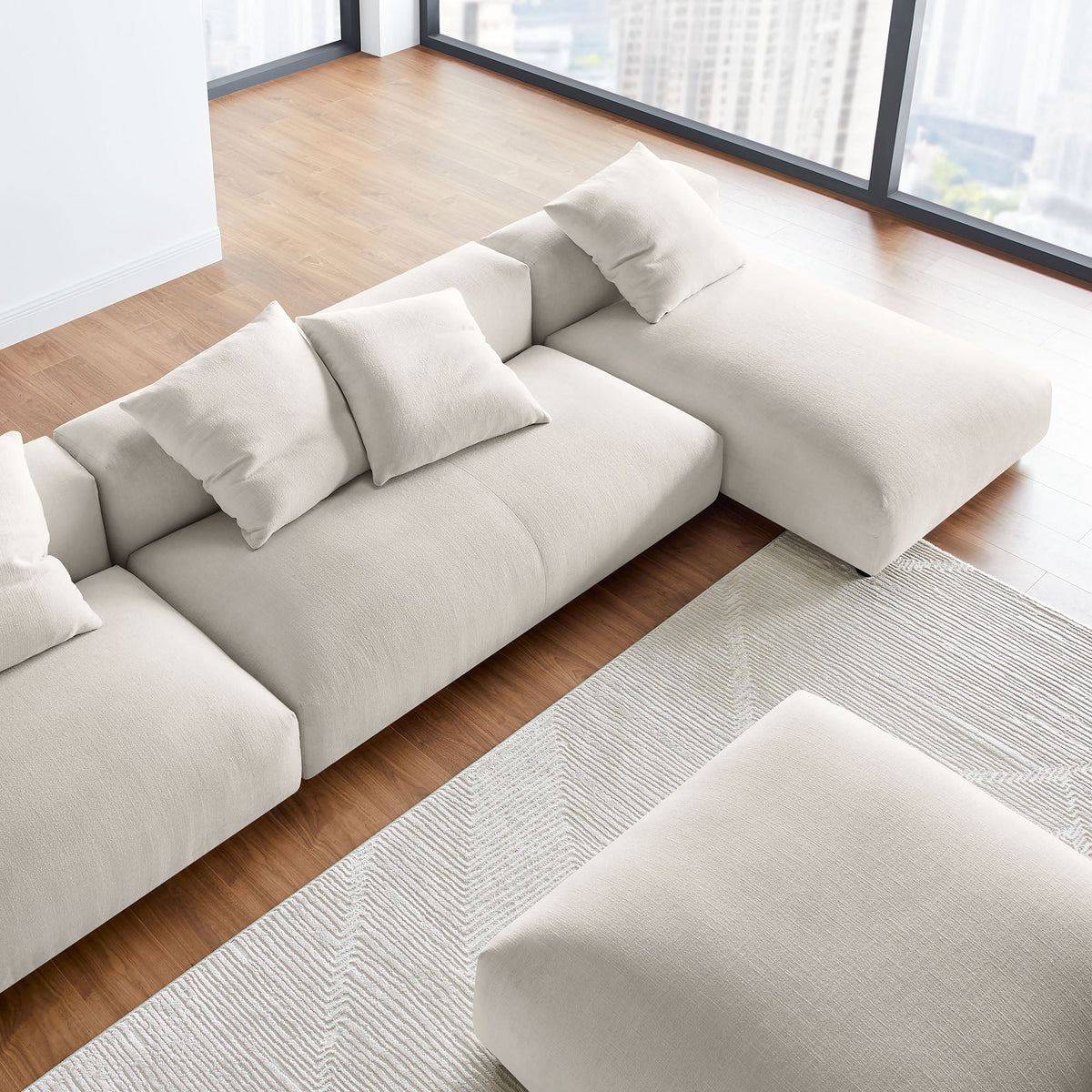 Solace 4-Piece Modular Upholstered Fabric Sectional Sofa With Ottoman