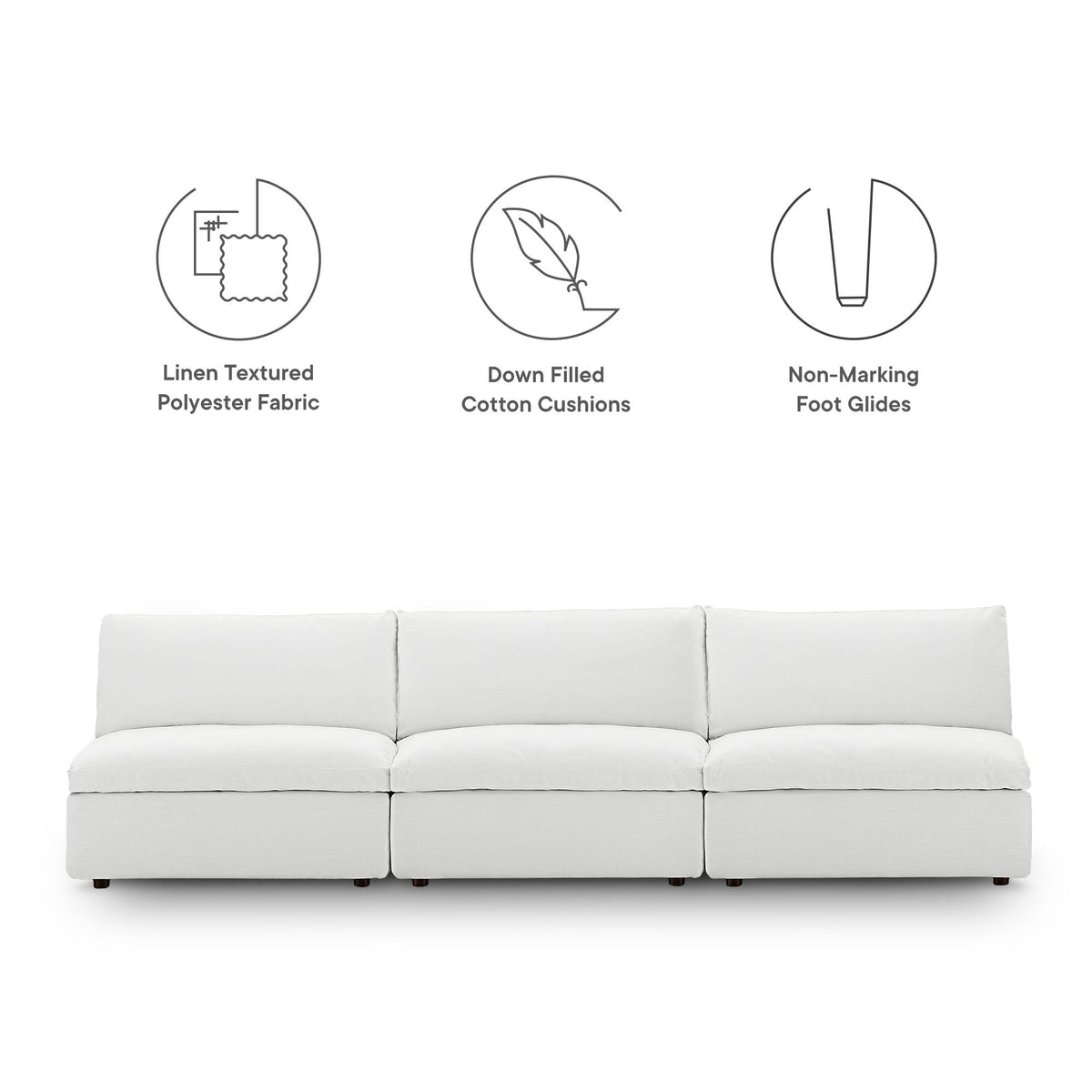 Commix Down Filled Overstuffed 3-Piece Armless Sectional Sofa