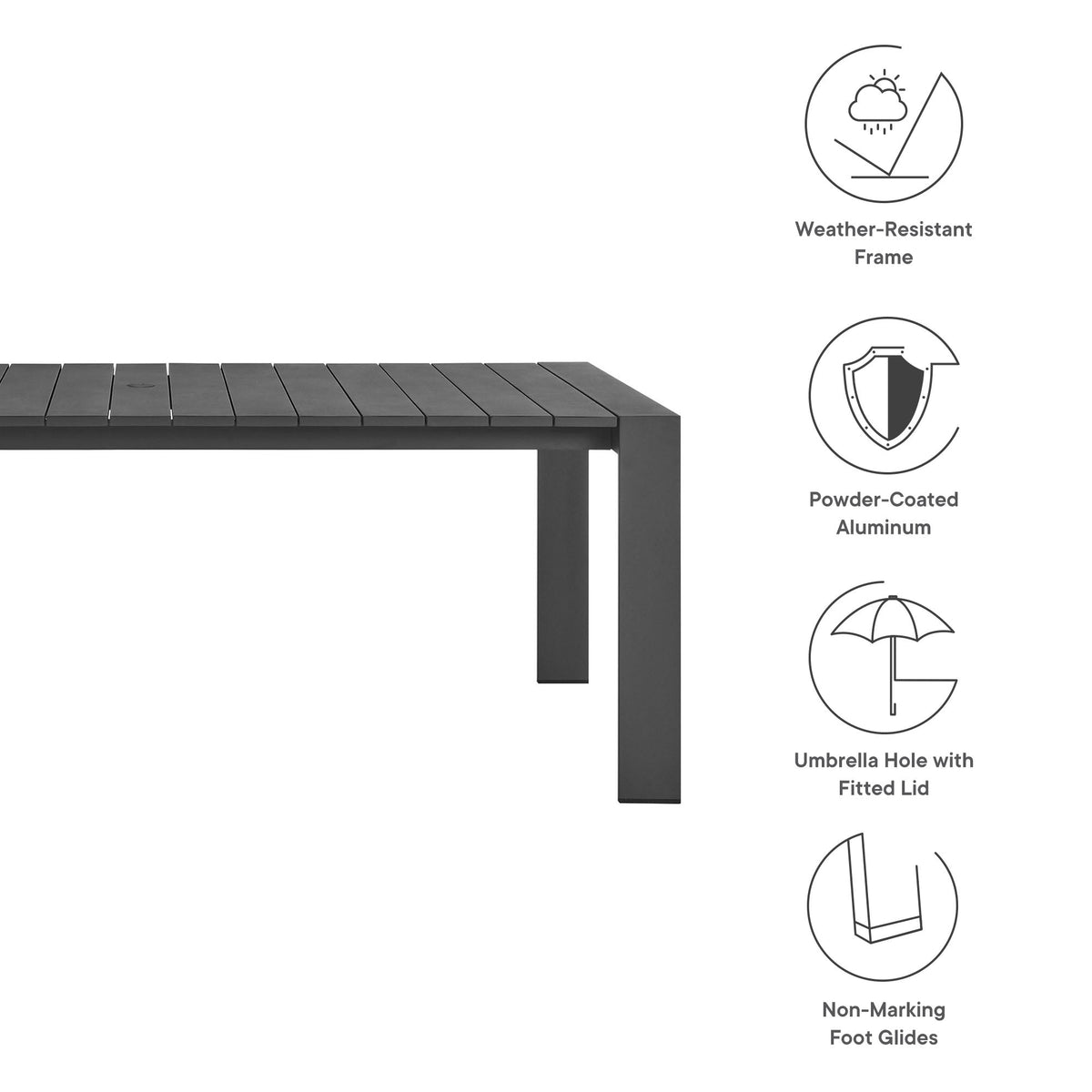 Tahoe Rectangular Outdoor Patio Aluminum Dining Table
