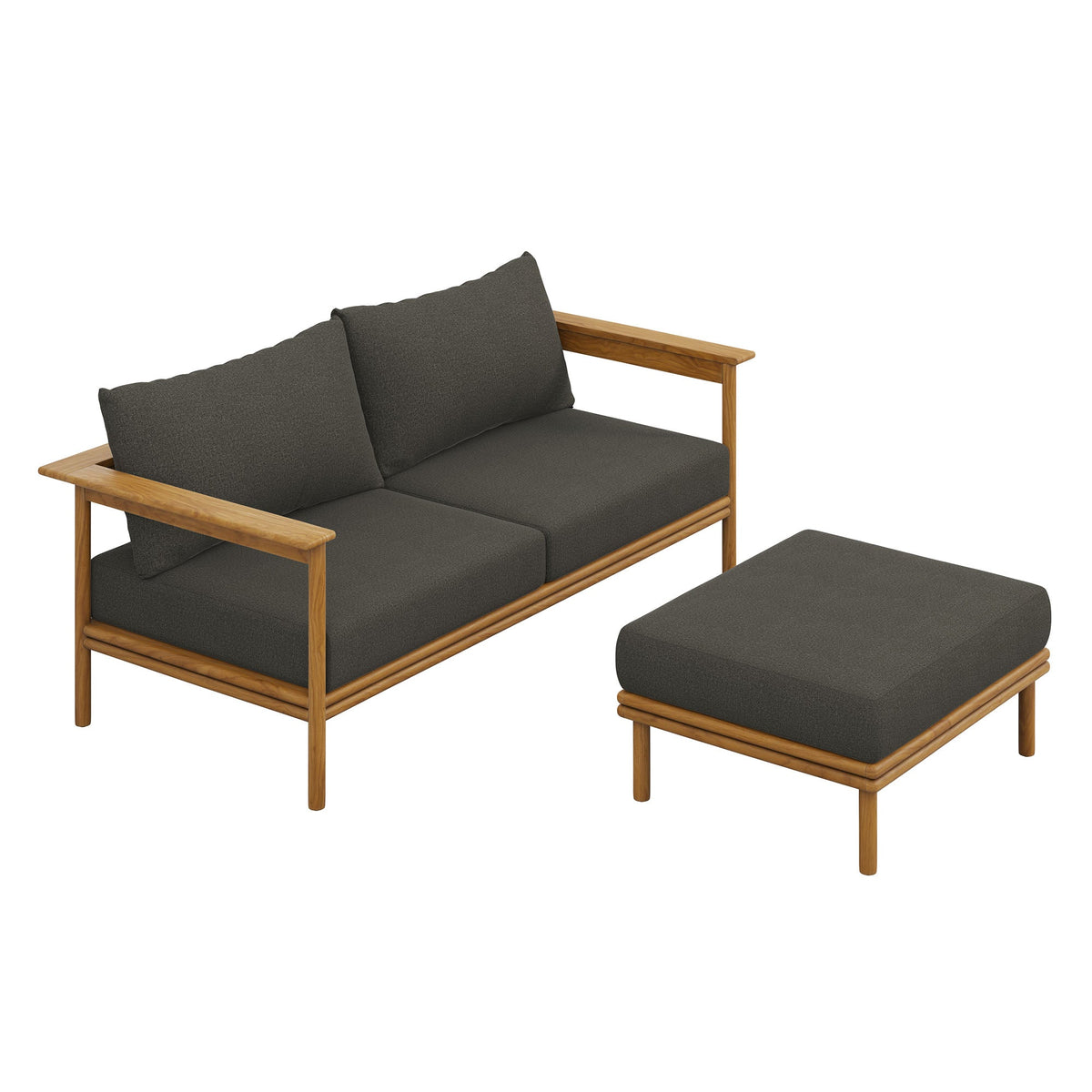Wren 2-Piece Outdoor Patio Teak Wood Sofa and Ottoman Set - view 3
