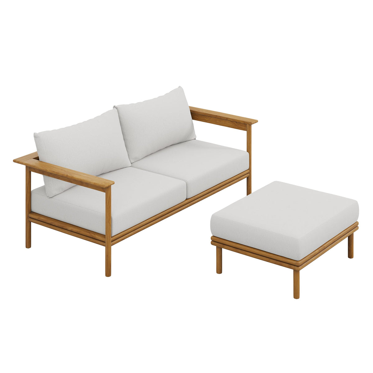 Wren 2-Piece Outdoor Patio Teak Wood Sofa and Ottoman Set - view 1