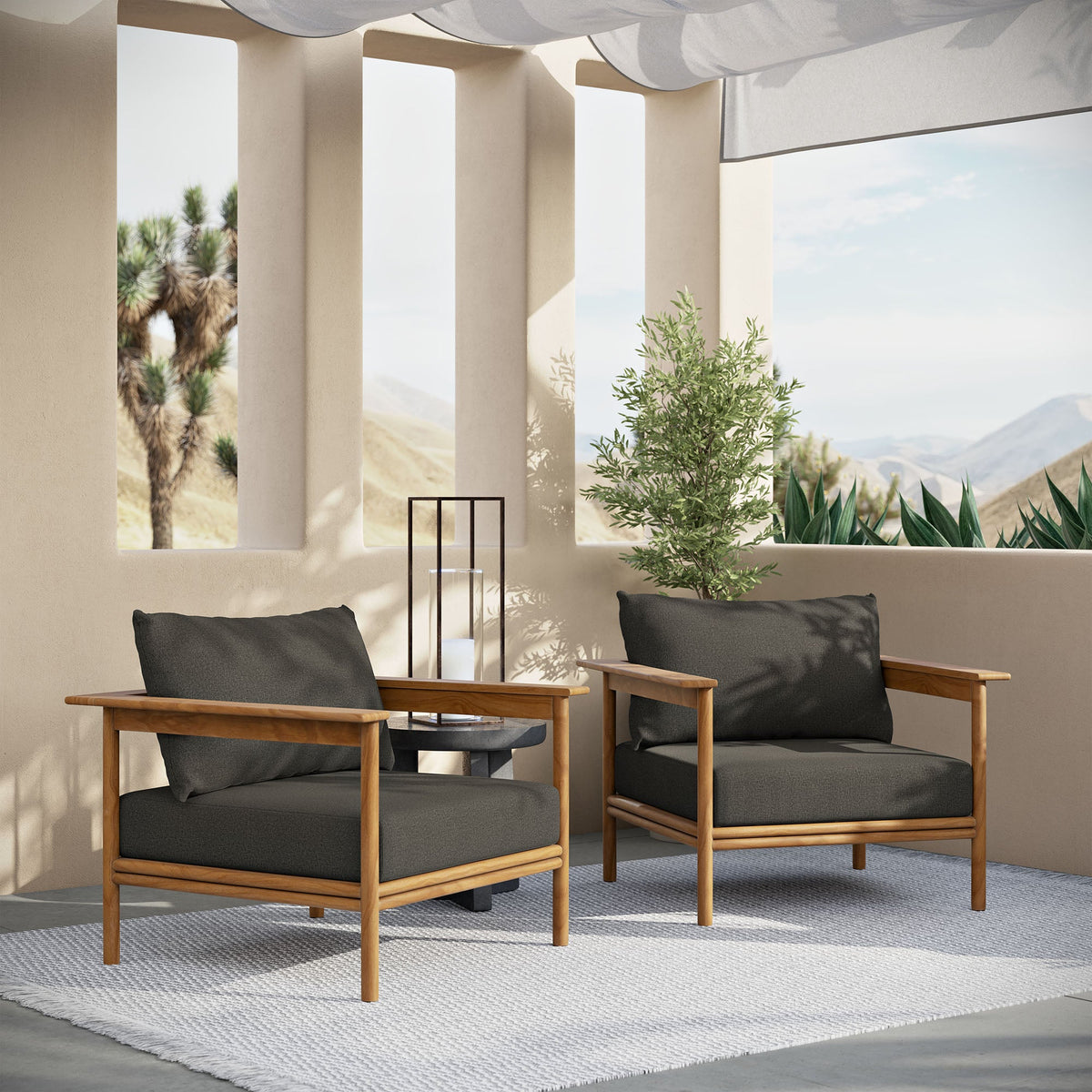 Wren Outdoor Patio Teak Wood Armchair Set of 2