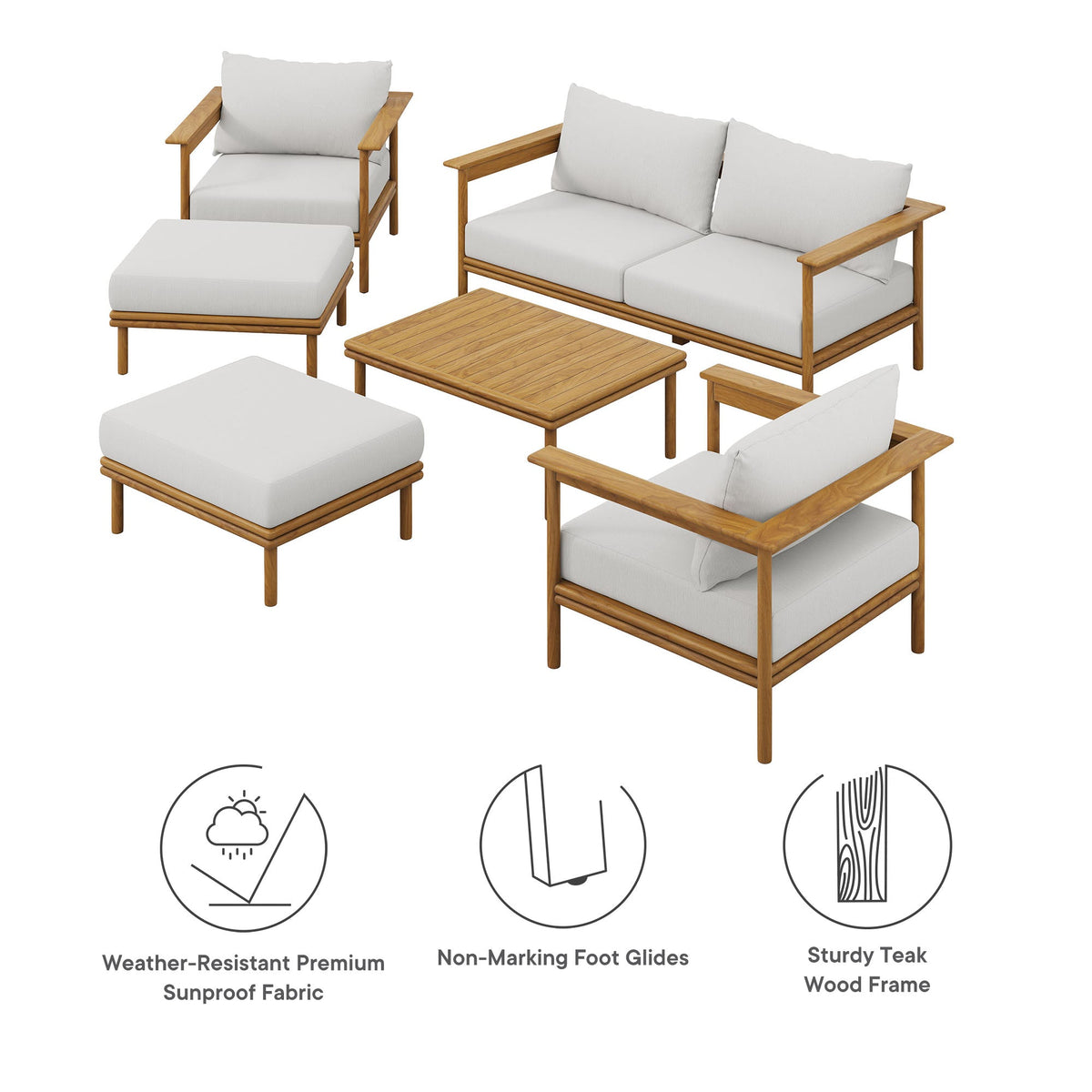 Wren 6-Piece Outdoor Patio Teak Wood Furniture Set