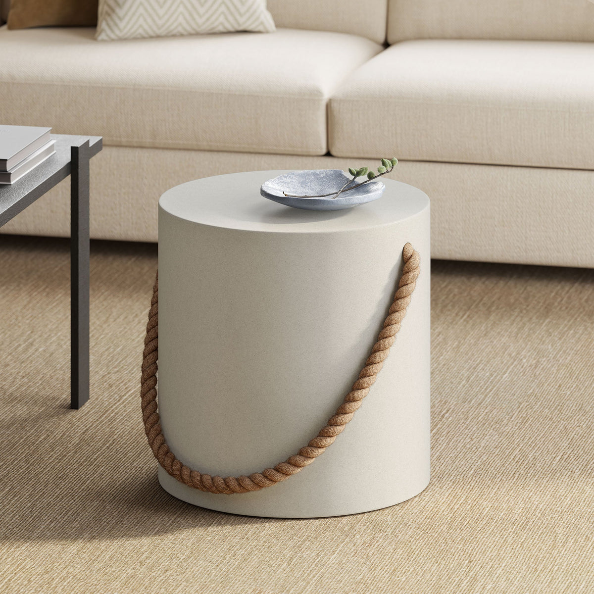 Isera Indoor - Outdoor Patio Rope Concrete Side Table Stool