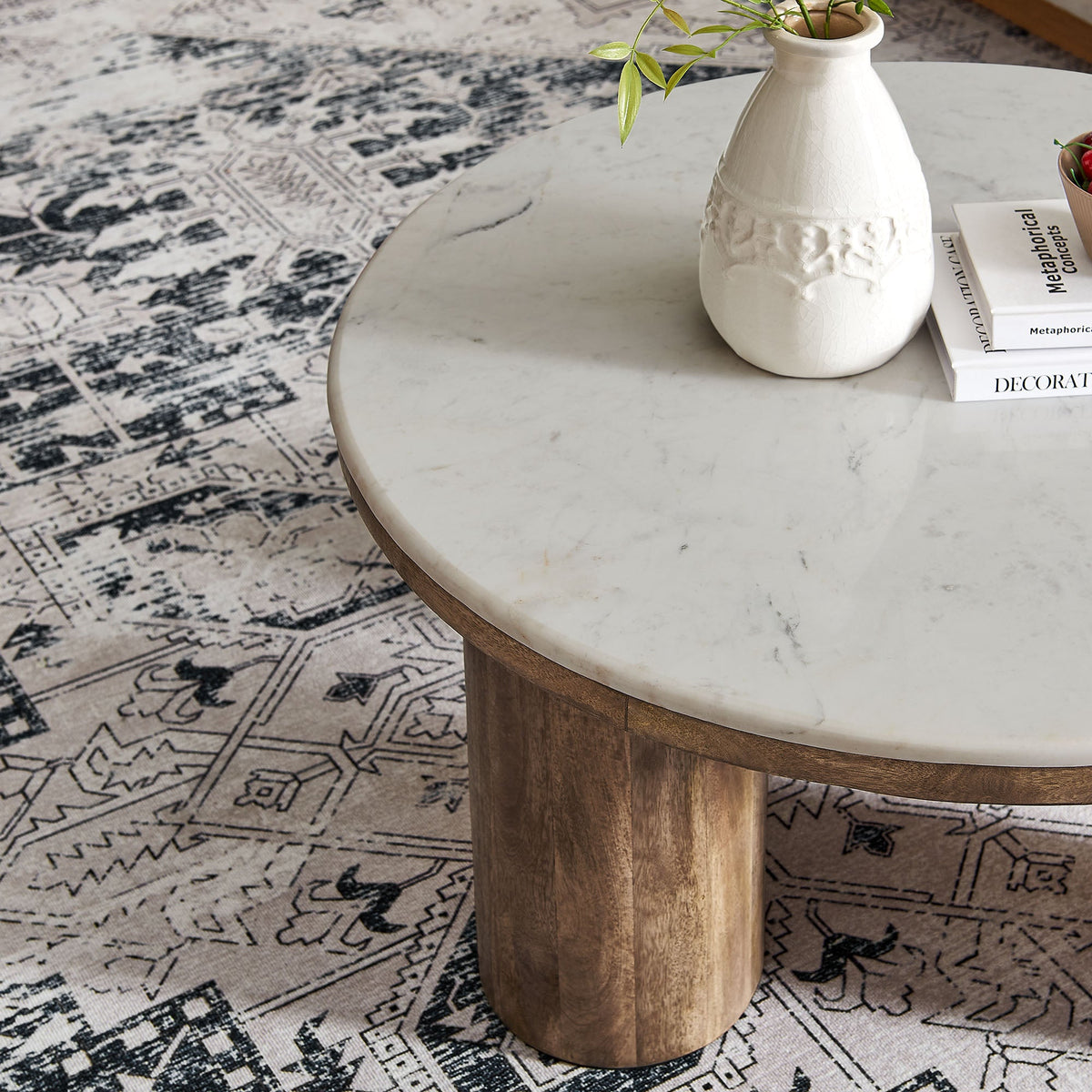 Ellison 33" Round Wood Coffee Table With Marble Top - view 5